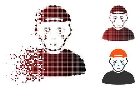 Dispersed Dotted Halftone Crying Man Icon Stock Illustration