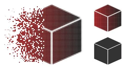 Dispersed Dotted Halftone Isometric Cube Icon Illustrazione stock