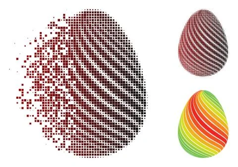 Dispersed Pixel Halftone Abstract Egg With Diagonal Stripes Icon Stock Illustration