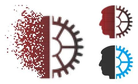 Dispersed Pixel Halftone Android Head Icon Stock Illustration