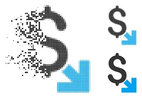 Dispersed Pixel Halftone Dollar Decrease Icon 库存插图