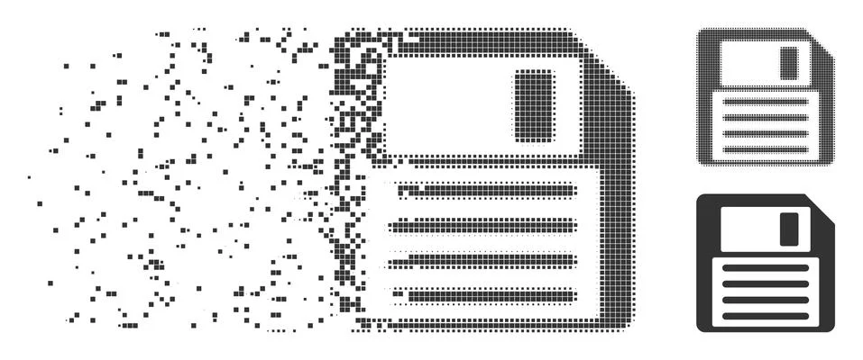 Dispersed Pixel Halftone Floppy Disk Icon Illustrazione stock