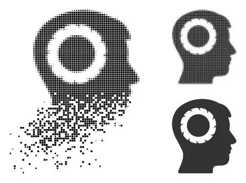 Dispersed Pixel Halftone Human Memory Wheel Icon Stock Illustration