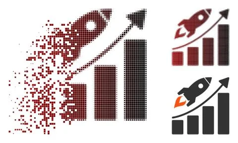 Dispersed Pixel Halftone Startup Rocket Growth Chart Icon Stock Illustration