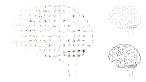Dispersed Pixelated Halftone Brain Icon Stock Illustration