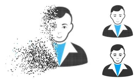 Dispersed Pixelated Halftone Guy Icon with Face Stock Illustration