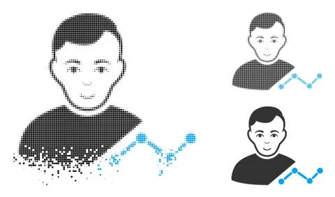 Dispersed Pixelated Halftone User Chart Icon with Face Stock Illustration