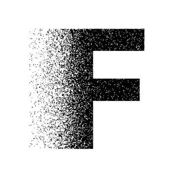 Dispersion exploding capital letter F in black color. Logotype dispersion l.. 스톡 일러스트
