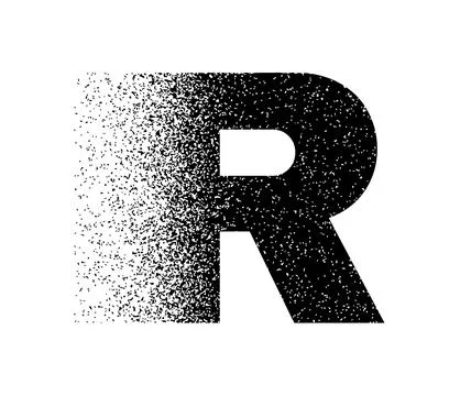 Dispersion exploding capital letter R in black color. Logotype dispersion l.. Stock Illustration