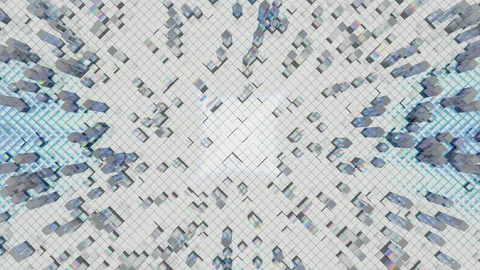 Dispersion of light on retractable prisms on a background of abstract metal Stockbeeldmateriaal 124733993