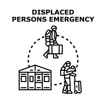 Displaced persons emergency concept with refugees migrating Stock Illustration
