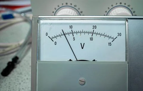 Display of an analog voltmeter Stock Photos