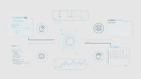 Display with animated infographic elements and computer codes Stock Footage 312012794