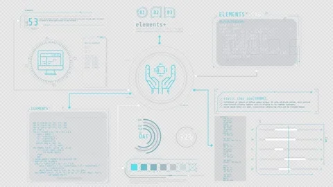 Display with animated programming codes and infographic elements Stock Footage 312011838