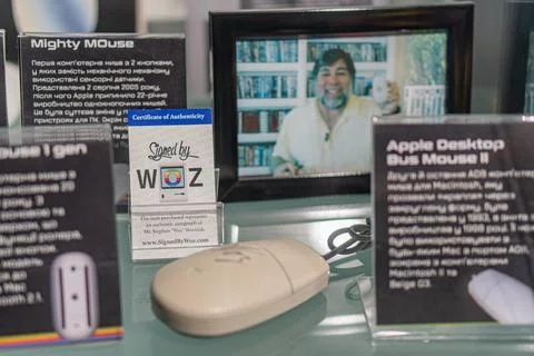 Display of Apple Computer Mouses, with a central Apple Mouse II and MIGHTY MO Stock Photos
