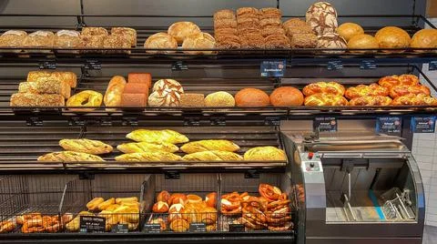 Display of assorted fresh bakery products Stock Photos