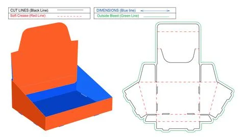 Display box, empty holder box, self box, blank display box dieline template a Stock Illustration