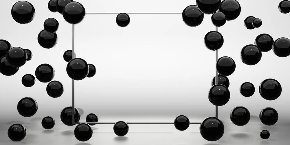 Display boxes and text boxes surrounded by glass beads pearls dark tones 3d i Stock Illustration