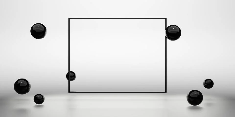 Display boxes and text boxes surrounded by glass beads pearls dark tones 3d.. Stock Photos