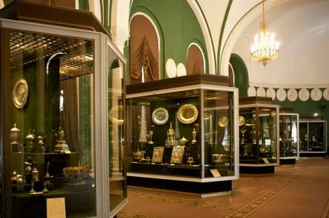 DISPLAY CABINETS INSIDE KREMLIN MUSEUM, MOSCOW, RUSSIA Stock Photos