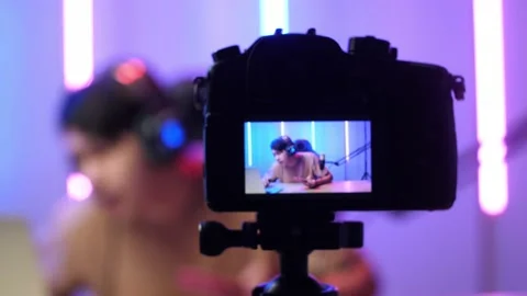 Display Camera Of Man Read Comment In Laptop Computer Then Talking To Camera Stock Footage 173627508