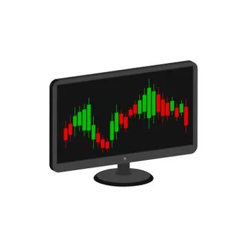 Display with Candlestick Trading Chart, Stock Market symbol. Flat Isometric I Stock Illustration
