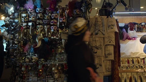Display of carnival masks 2 Stock Footage 105436638