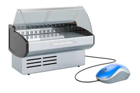 Display case with computer mouse. 3D rendering Stock Illustration