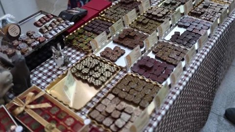 Display case with confectionery products Stock Footage 289125369
