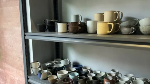 The display of ceramic dishware in local shop Stock Footage 278404777