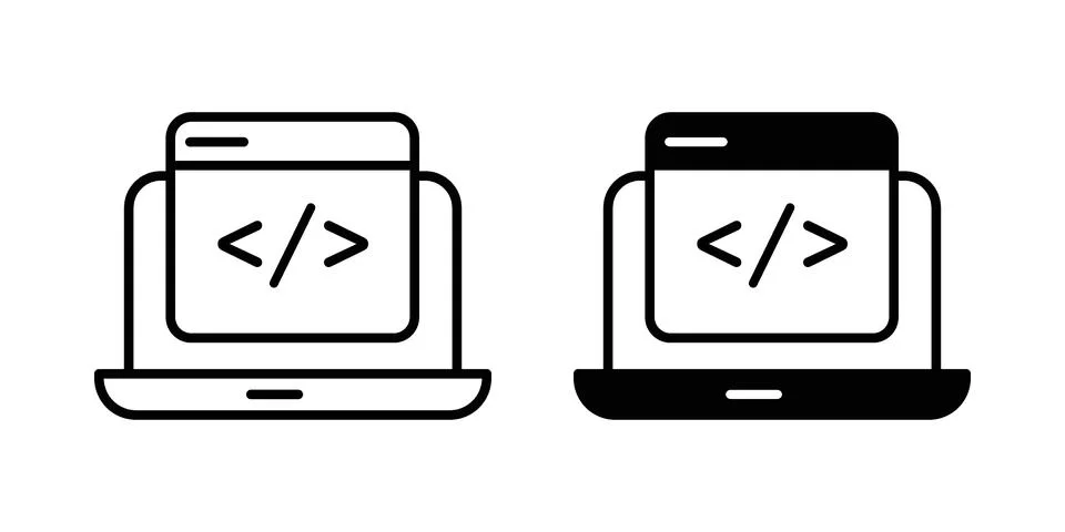 Display code icon. Outline, flat icons Illustrazione stock