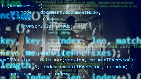 Display with codes is being shown above the technician with the laptop Stock Footage 114738821