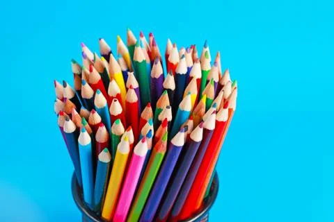 A display of colored pencils Stock Photos