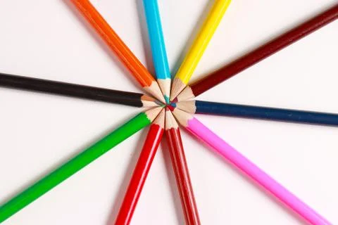 A display of colored pencils Stock-Fotos
