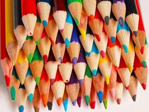 A display of colored pencils Stock Photos