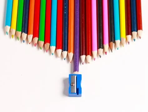 A display of colored pencils Stock Photos