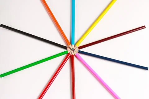 A display of colored pencils Stock Photos