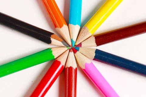 A display of colored pencils Stock Photos