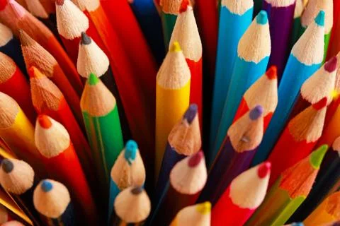 A display of colored pencils Stock Photos