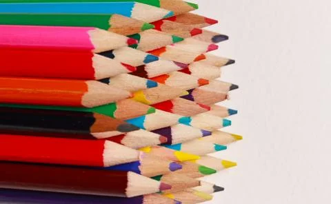A display of colored pencils Stock Photos