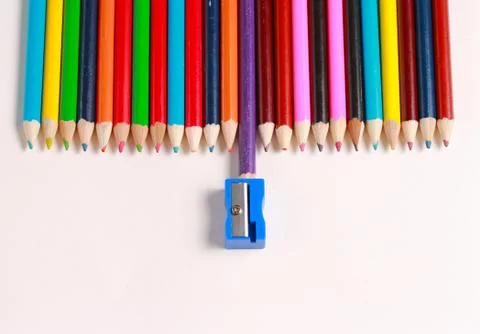 A display of colored pencils Stock Photos