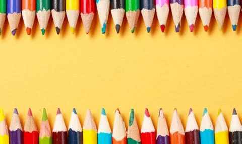 A display of colored pencils Stock Photos