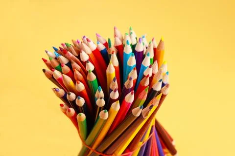 A display of colored pencils Stock Photos