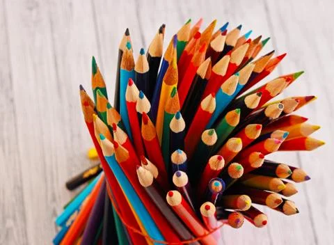 Display of colored pencils Stock Photos