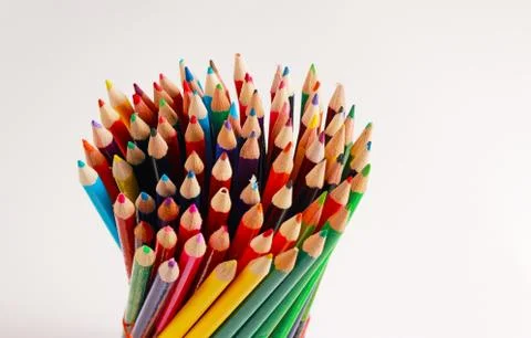 A display of colored pencils Stock Photos