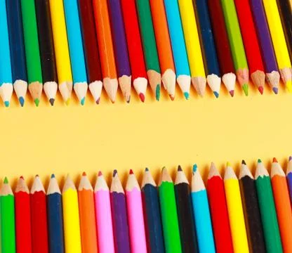 A display of colored pencils Stock Photos
