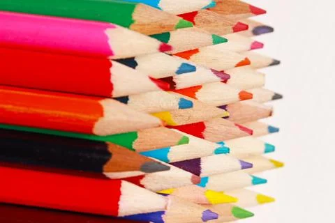 A display of colored pencils Stock Photos