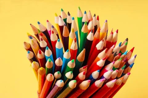 A display of colored pencils Stock Photos