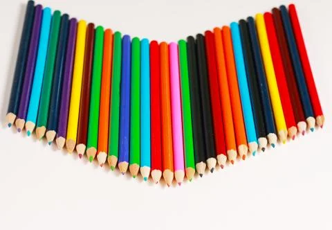 A display of colored pencils Stock Photos