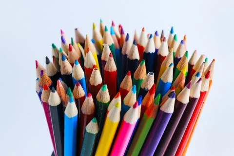 A display of colored pencils Stock Photos